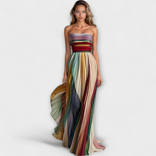 AVERY – VESTIDO ESTRIADO ARCOÍRIS SIN TIRANTES
