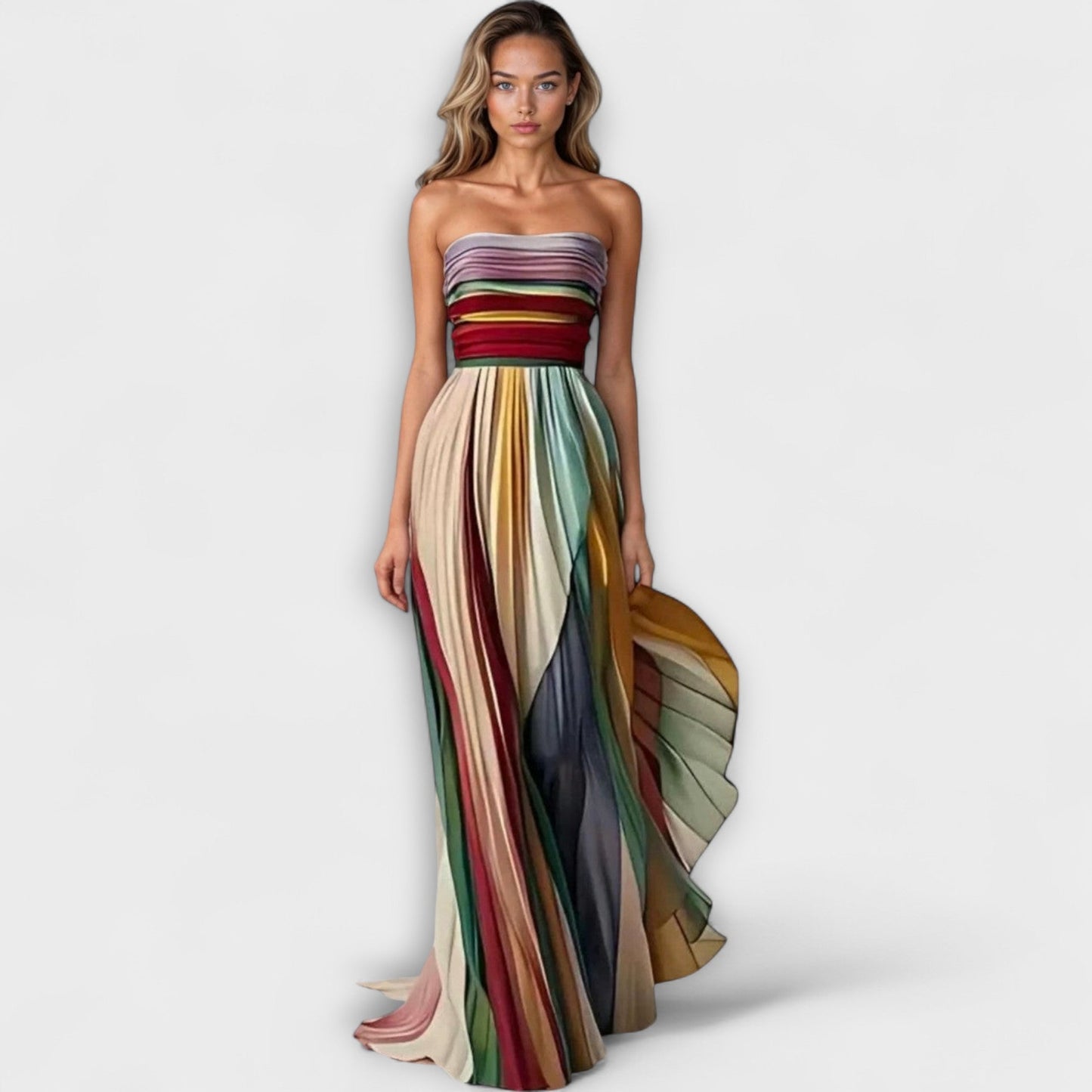 AVERY – VESTIDO ESTRIADO ARCOÍRIS SIN TIRANTES