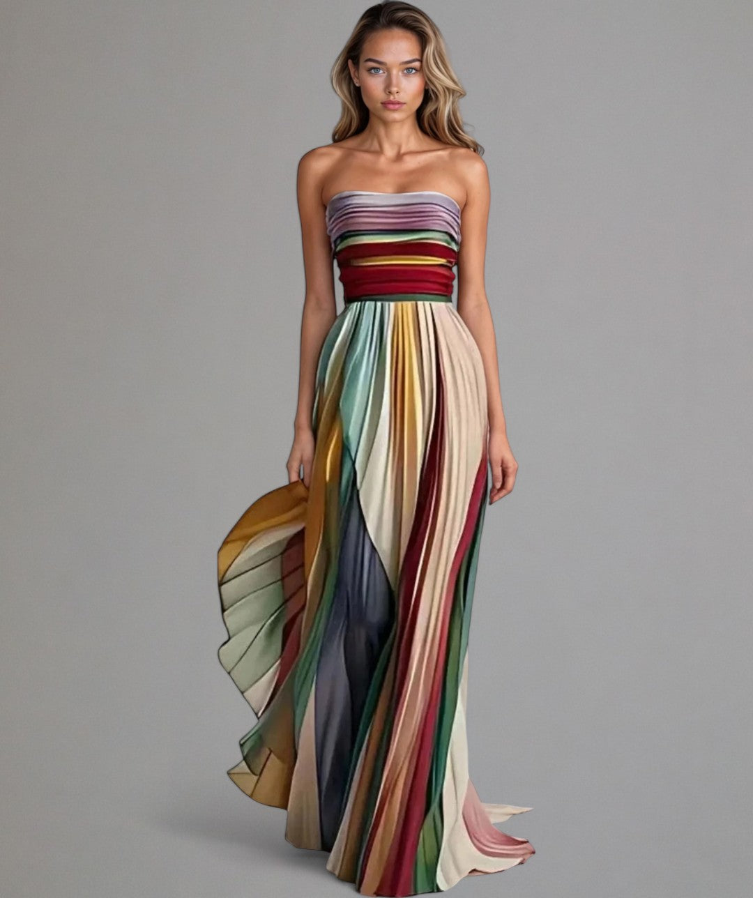 Vestido de Mujer Sin Tirantes a Rayas