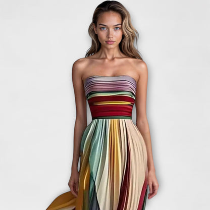 AVERY – VESTIDO ESTRIADO ARCOÍRIS SIN TIRANTES
