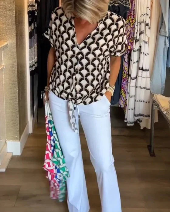 Audrey | Top Casual con Estampado y Escote en V