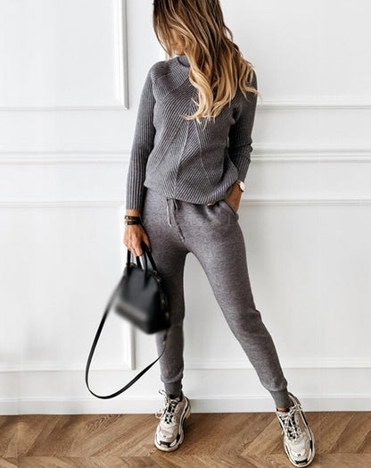 Conjunto de Mujer de Punto de 2 Piezas con Pantalones y Suéter