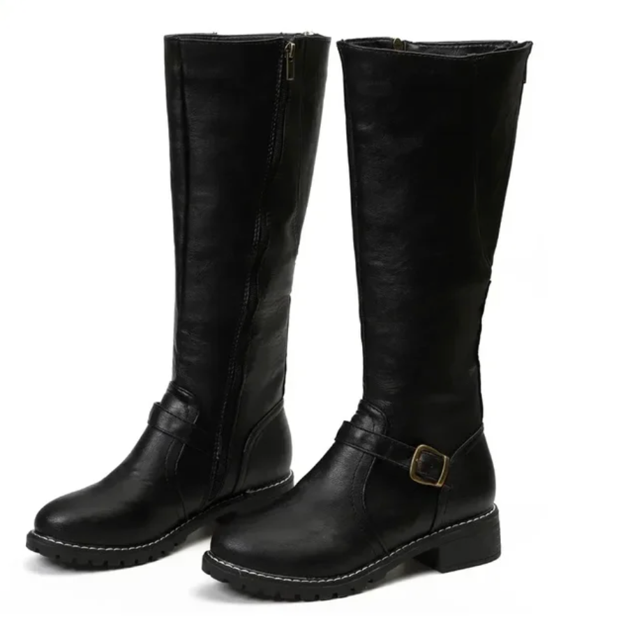 Botas de Mujer hasta la Rodilla con Correa y Tacón Bajo