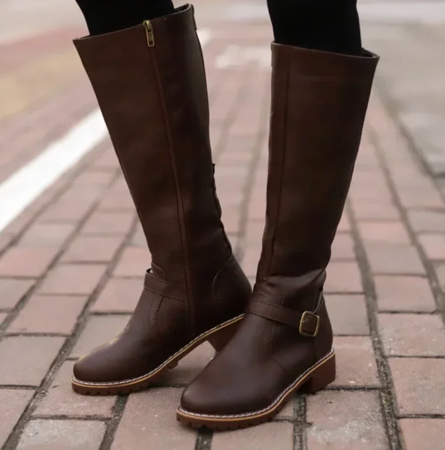 Botas de Mujer hasta la Rodilla con Correa y Tacón Bajo