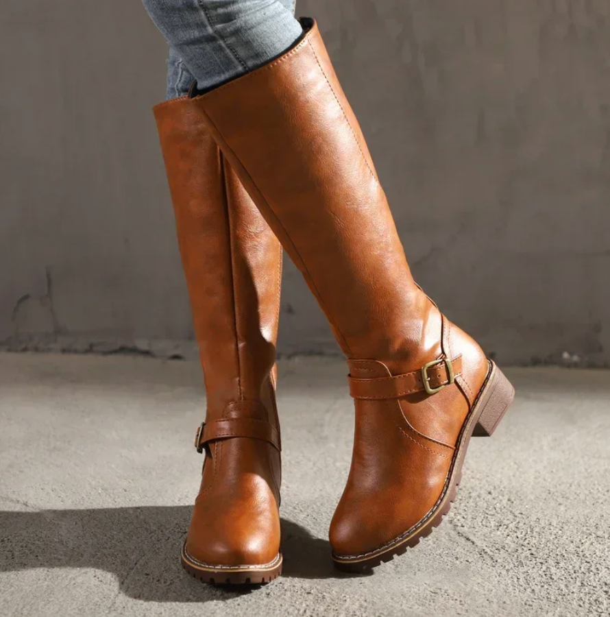 Botas de Mujer hasta la Rodilla con Correa y Tacón Bajo