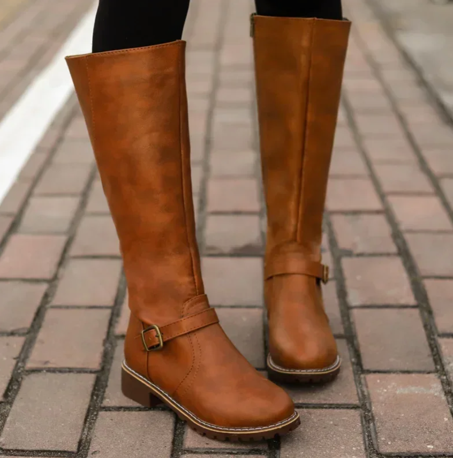 Botas de Mujer hasta la Rodilla con Correa y Tacón Bajo