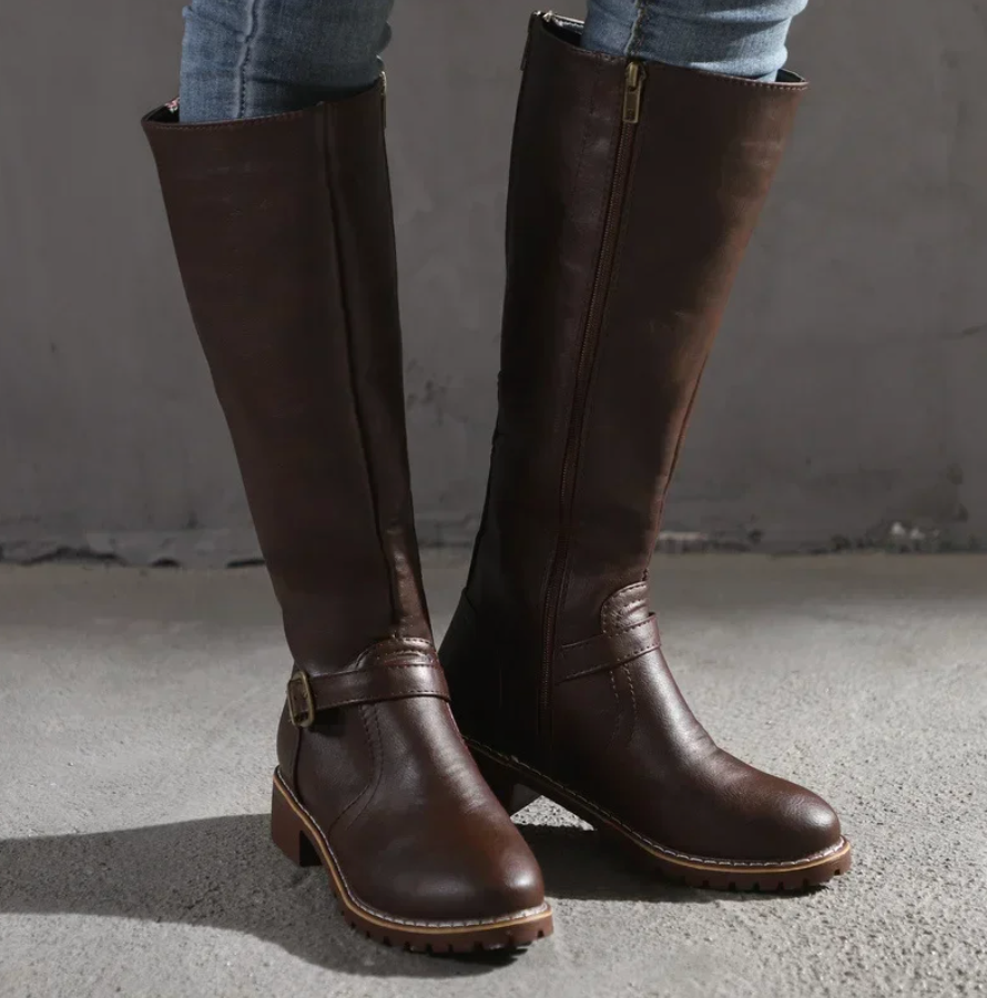 Botas de Mujer hasta la Rodilla con Correa y Tacón Bajo