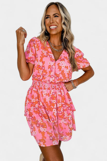 Kimberly Vestido Floral con Volantes con Escote en V