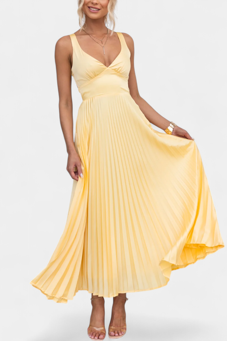 Arlena Vestido Plisado de Tiras con Espalda Cruzada
