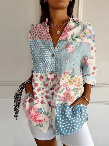 BLUSA FLORAL DESIREE CON TAPETA DE BOTONES