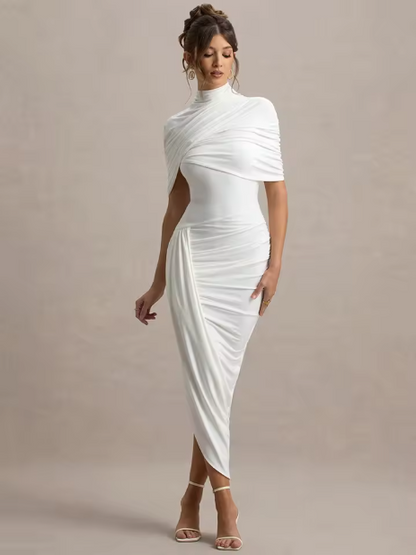 Taylor - Vestido Maxi Asimétrico con Capa Torcida