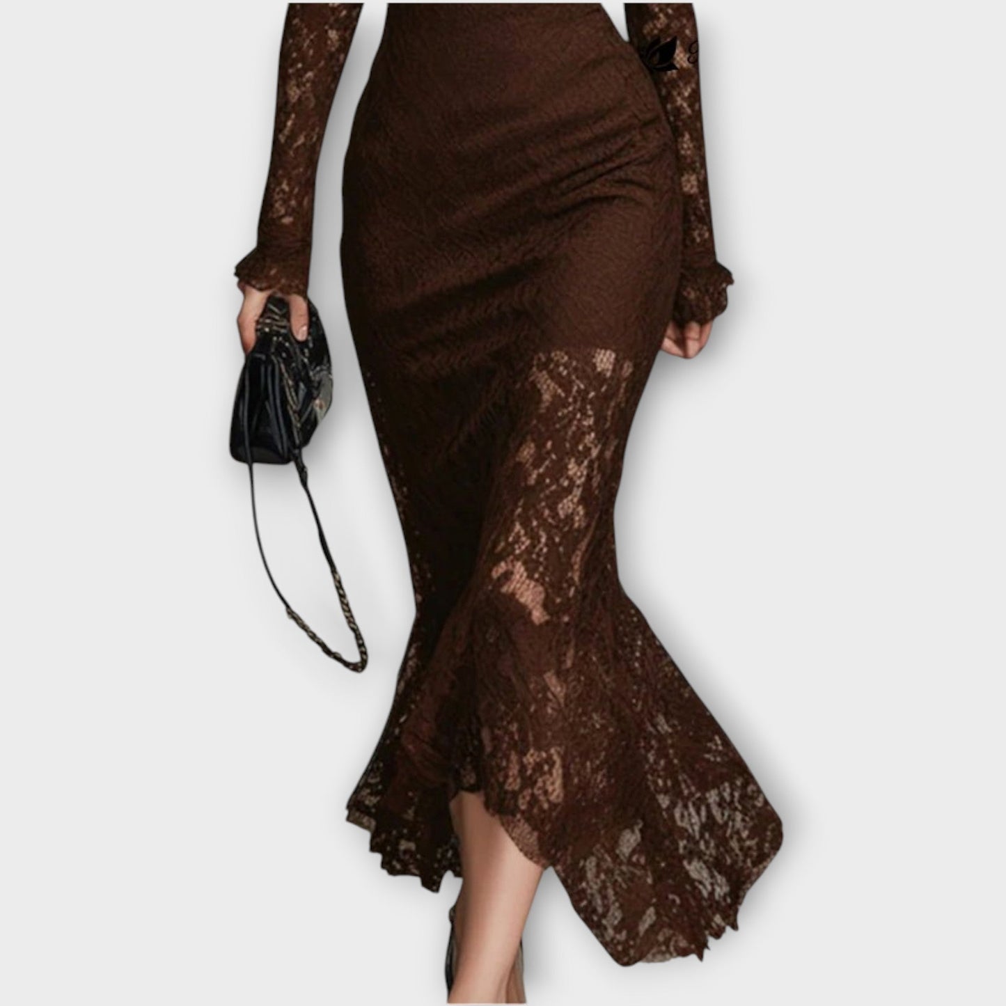 Vestido Midi Elegante de Encaje con Cuello Alto