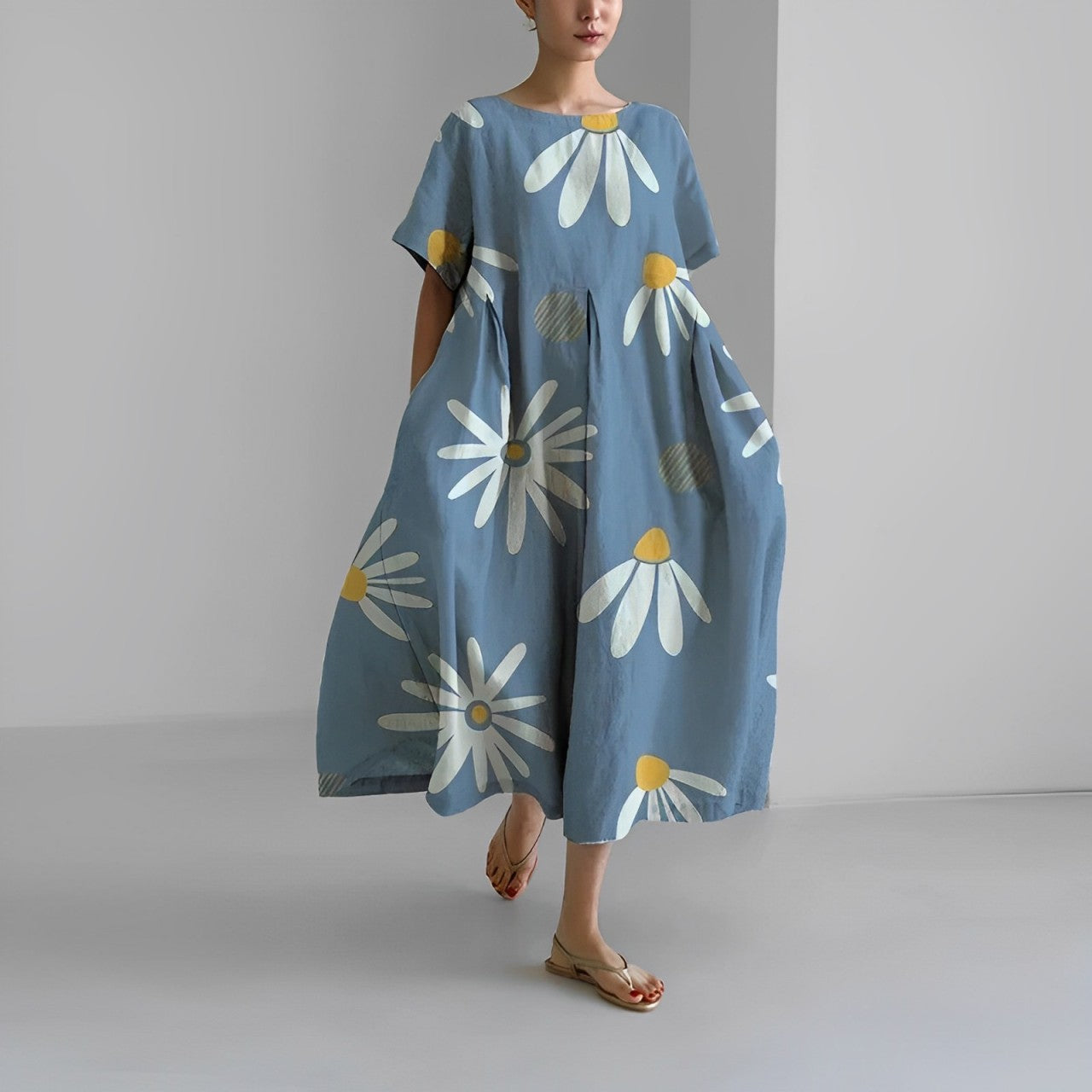 Daisy - Vestido Maxi Suelto de Gran Onda Retro
