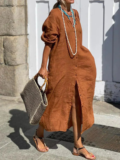 Antonia™ | Vestido largo de lino con botones