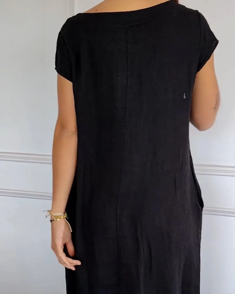 Juniper - Vestido de Algodón Lino a la Moda con Bolsillos