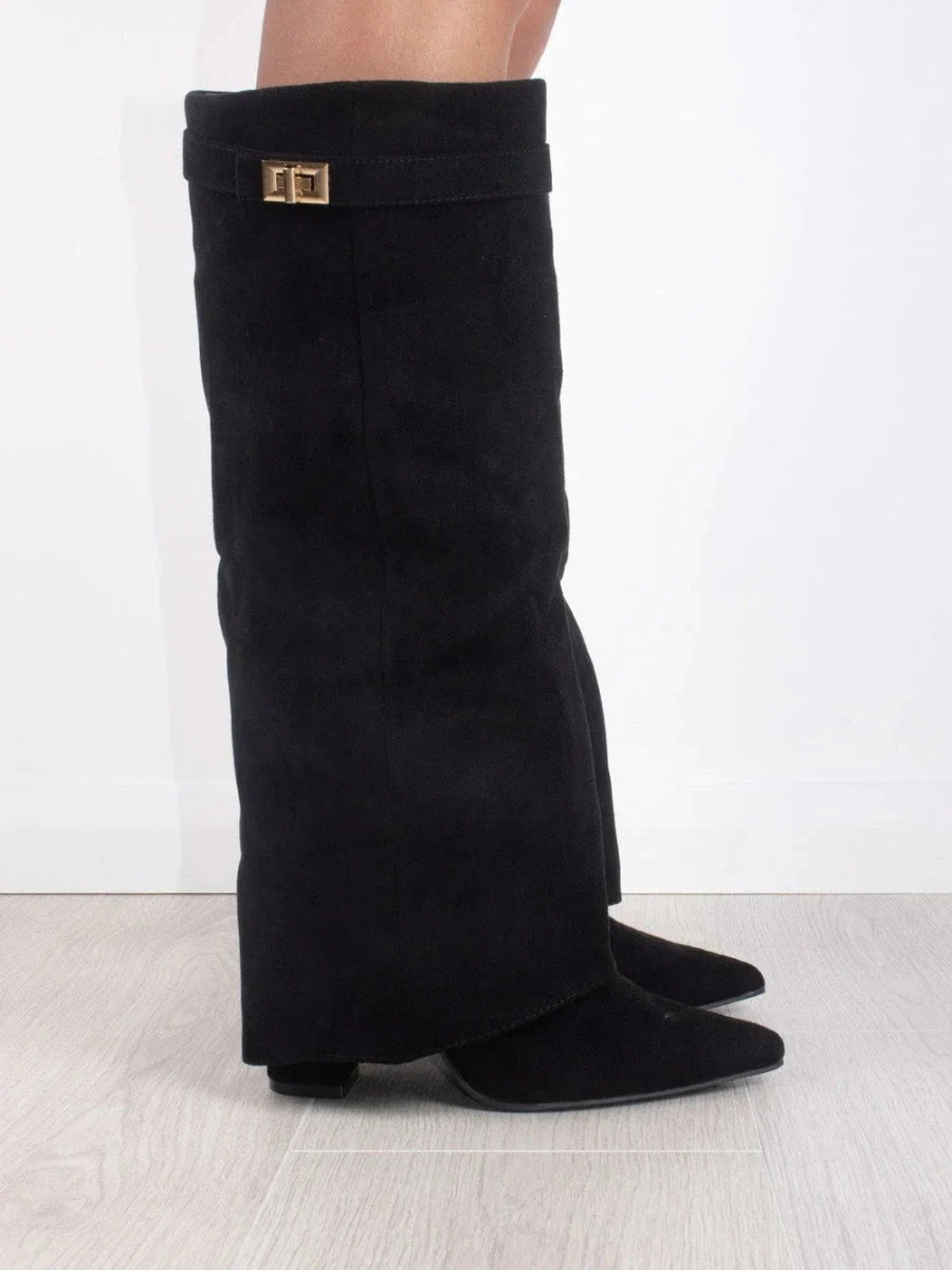 Botas de Mujer hasta la Rodilla con Parte Superior de Campana Ancha y Tacón Bloque