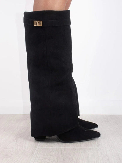 Botas de Mujer hasta la Rodilla con Parte Superior de Campana Ancha y Tacón Bloque