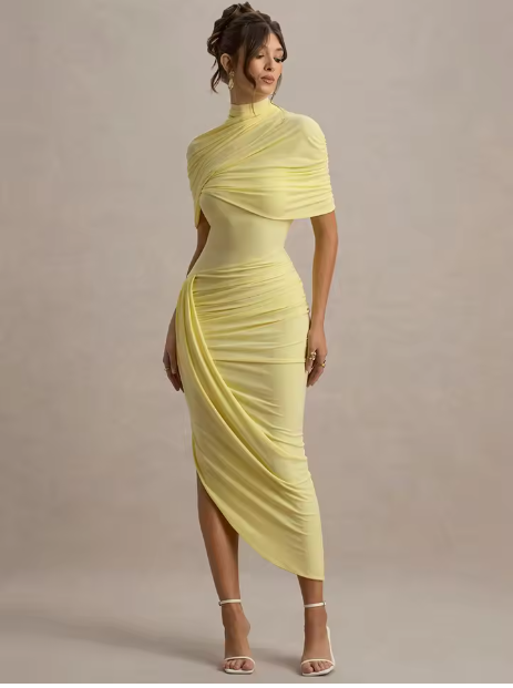 Taylor - Vestido Maxi Asimétrico con Capa Torcida