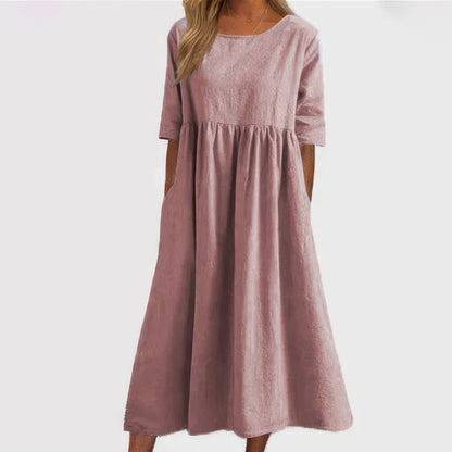 Maikee - Vestido de algodón con escote redondo y bolsillos