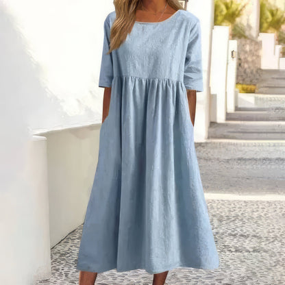 Maikee - Vestido de algodón con escote redondo y bolsillos