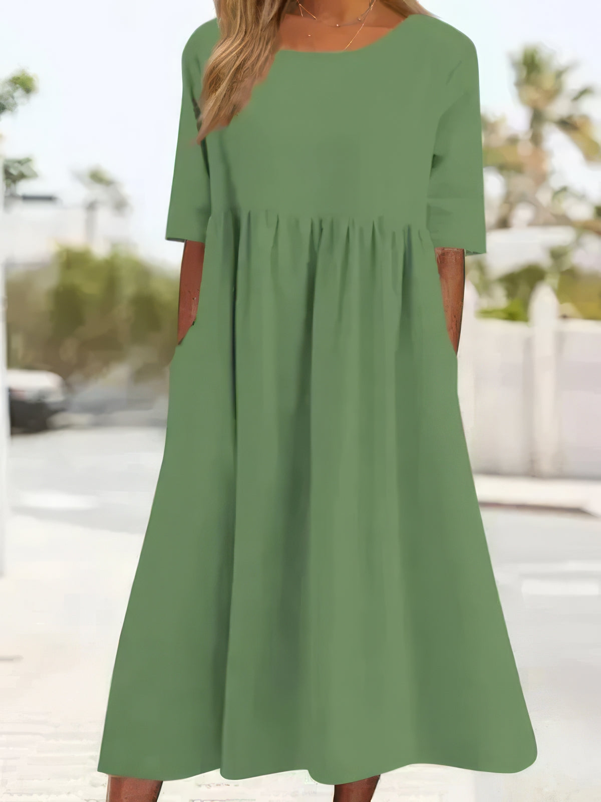 Maikee - Vestido de algodón con escote redondo y bolsillos