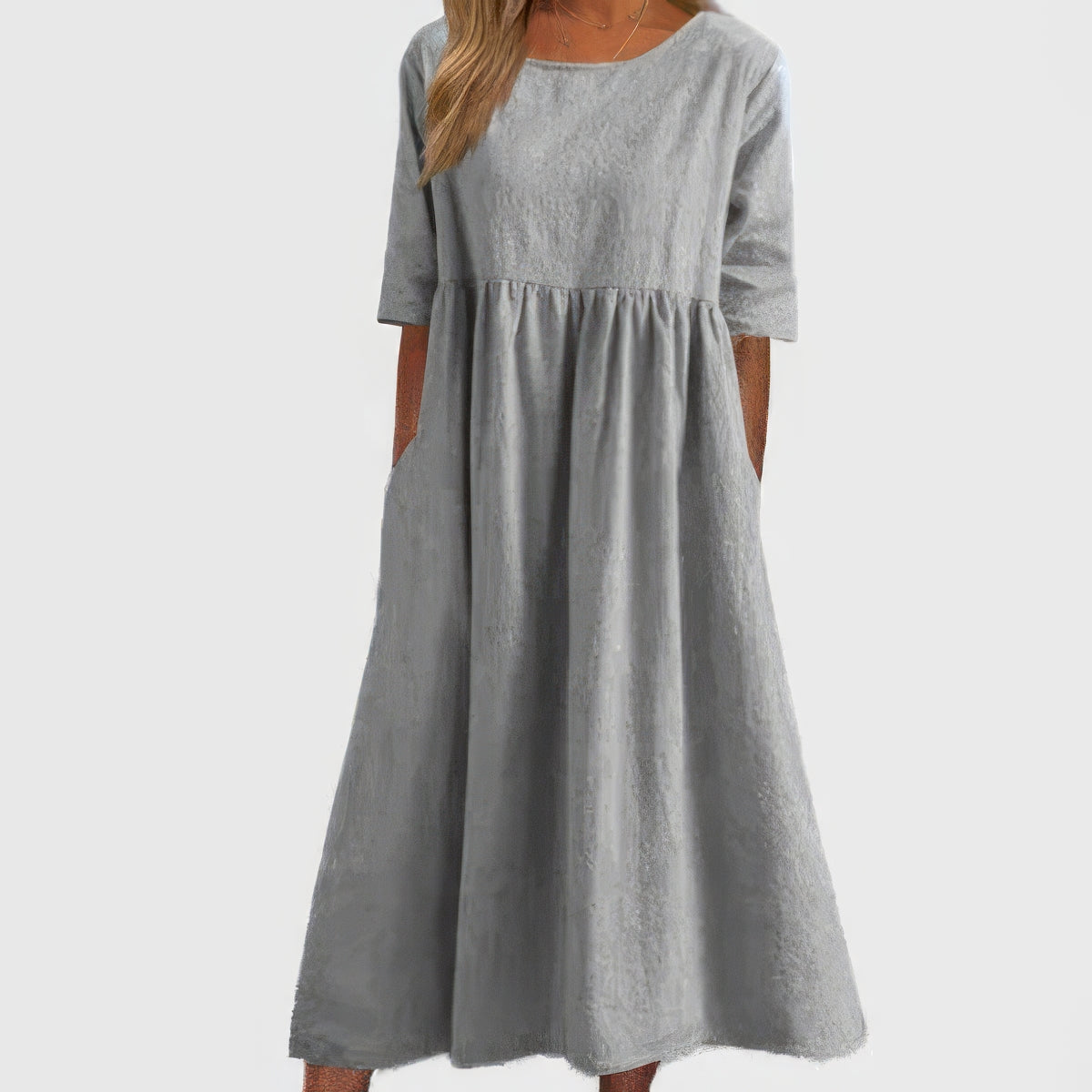 Maikee - Vestido de algodón con escote redondo y bolsillos