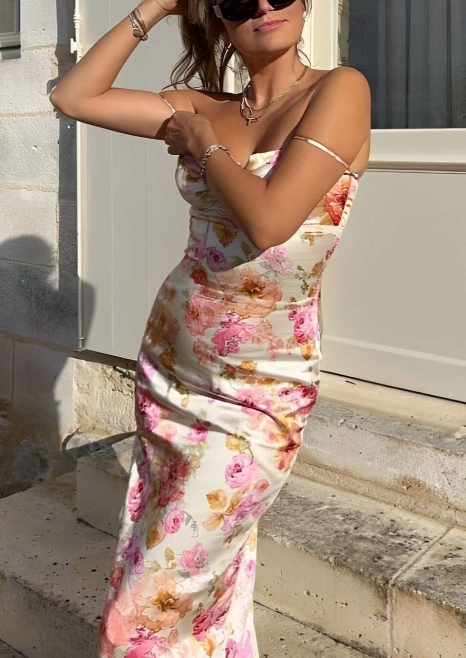 Lucy | Vestido Maxi de Satén Floral
