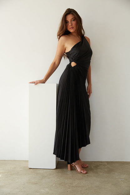 Sylviana - Vestido Midi Plisado de Un Hombro