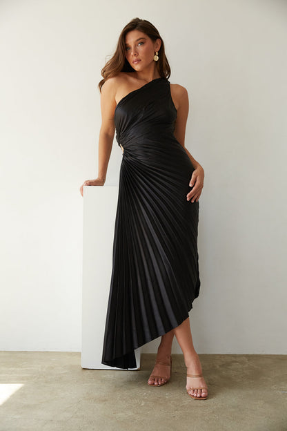 Sylviana - Vestido Midi Plisado de Un Hombro